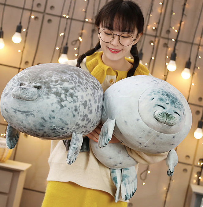 Chubby Blob Seal Pillow, Stuffed Cotton Plush Animal Toy Cute Ocean