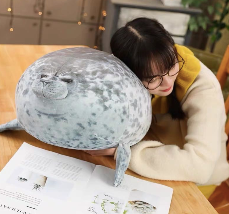 Chubby Blob Seal Pillow, Stuffed Cotton Plush Animal Toy Cute Ocean