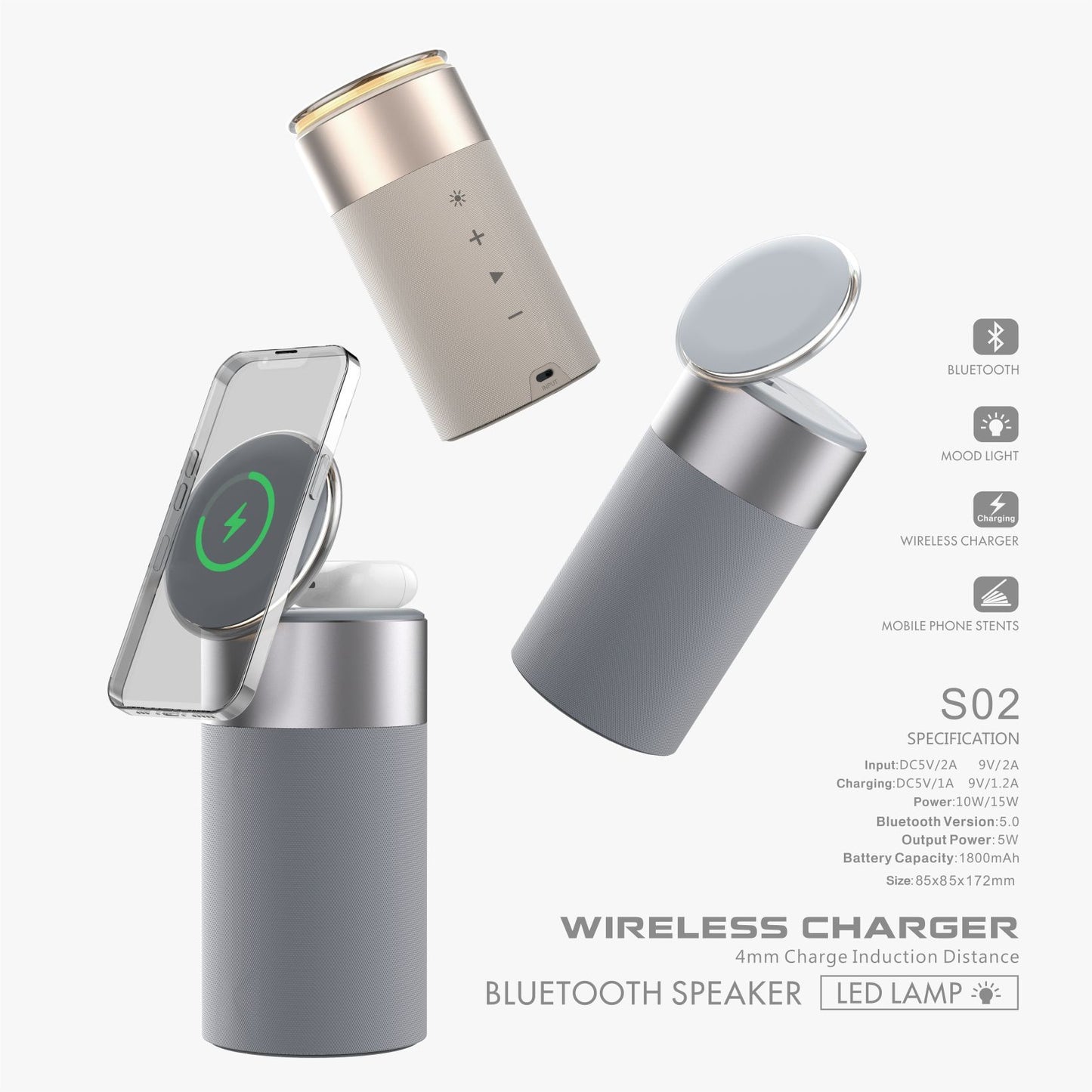 ChargerBeam 3 In 1 Multi-Function Wireless Charging Bluetooth Speaker (iPhone And AirPods)